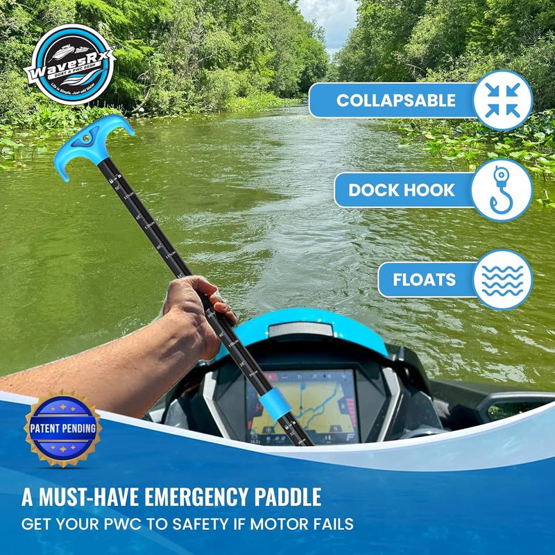 WAVESRX Telescoping Paddle with Docking Hook & Depth Gauge - Adjustable 24" to 54" Collapsible Emergency Oar for Jet Ski, Boat, PWC, Kayak, Canoe, Inflatable Dinghy- Must Have Boating Accessories - Image 2